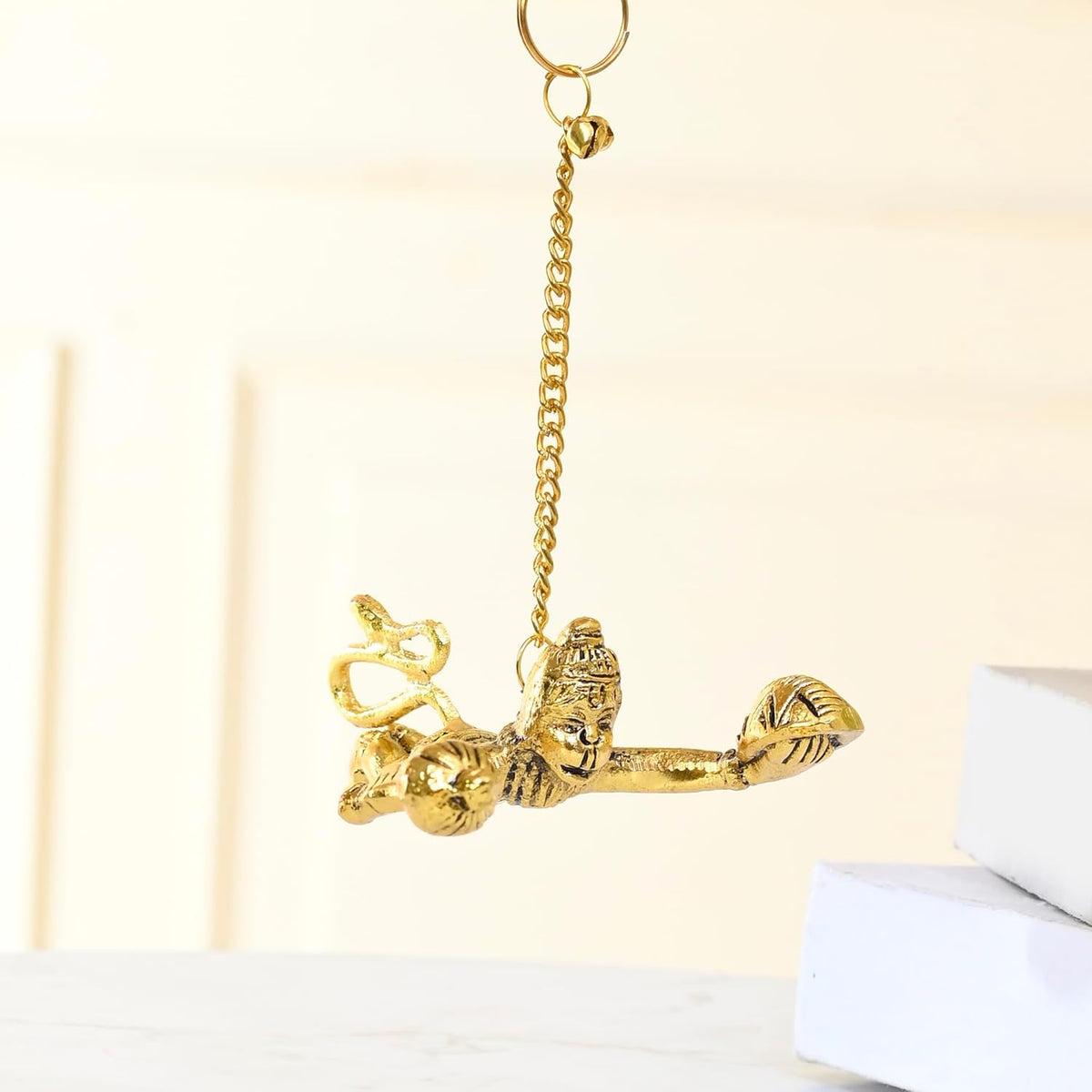 Metal Flying Hanuman for Car Door Window Hanging, Metal Hanuman Ji Idol for Car Dashboard Hanging (5 Inches Height, Golden)
