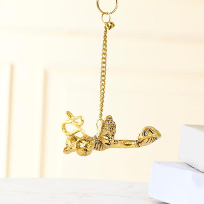 Metal Flying Hanuman for Car Door Window Hanging, Metal Hanuman Ji Idol for Car Dashboard Hanging (5 Inches Height, Golden)