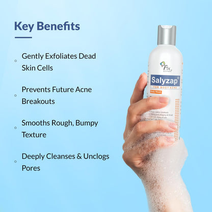 Fixderma Salyzap 2% Salicylic Acid Body Wash For Acne | Exfoliating Bodywash | Anti Acne Body Wash on Back & Arms for Acne Prone Skin | Helps in Control Brekouts, Unclogs Pores - 200ml