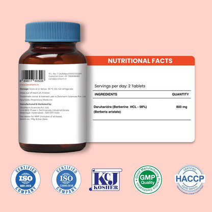 ZEROHARM Holistic Nano Berberine Supplement 98% Pure | Plant-based Berberine Tablets with 800mg per serving | Supports Blood Sugar, Metabolism, Cholesterol Levels & Hormonal Balance | 60 Tablets