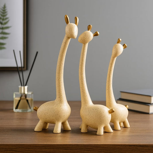 THE SACRED GIFTS Giraffe Family Sculpture – Set of 3 Handcrafted Resin Statues for Home Décor, Living Room Shelf Desk Table Showpiece, Artistic Decorative Figurine Gift