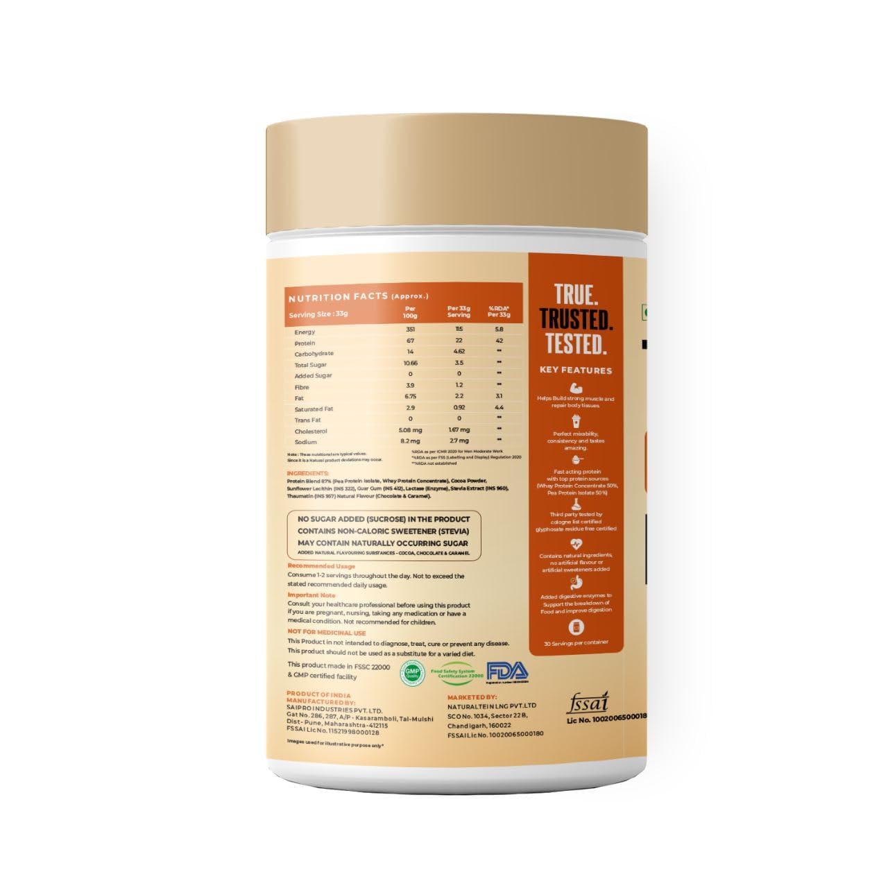 Nutritional supplement container with label on a white background