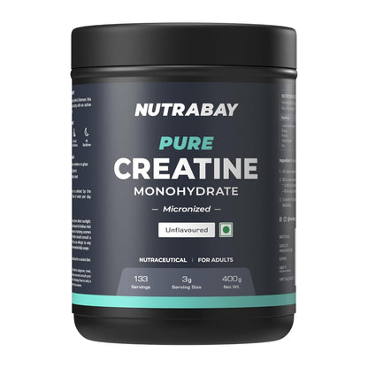Nutrabay Pure Creatine Monohydrate container on a white background