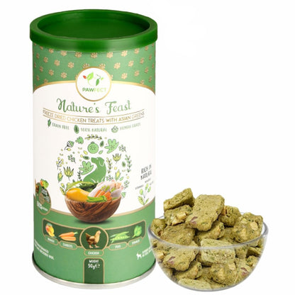 Pawfect Nature's Feast Freeze-Dried Chicken Treats with Asian Greens for Dogs - 80% Chicken, 20% Veggies & Fruits-100% Natural- Grain-Free- High Protein- Limited Ingredient Training Treat (50g/1.76oz)