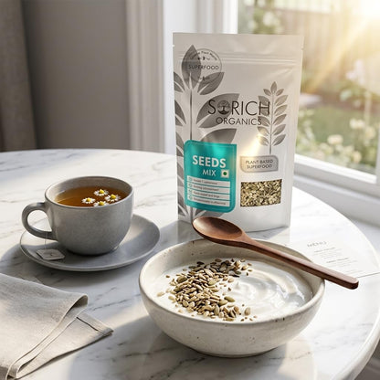Sorich Organics Mixed Seeds for Eating | Plant-Based Superfood Snack Rich in Omega 3, Antioxidants, Fibre & Vitamin E | Pumpkin, Sunflower & Flax Blend | Healthy Trail Mix