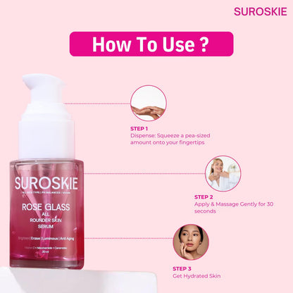 Suroskie Rose Glass All Rounder Face Serum 30Ml | Korean-Inspired Glow | With Vitamin C, Kojic & Hyaluronic Extract | Glowing, Brightening & Hydrated Skin | All Skin Types | Face Serum For Men & Women