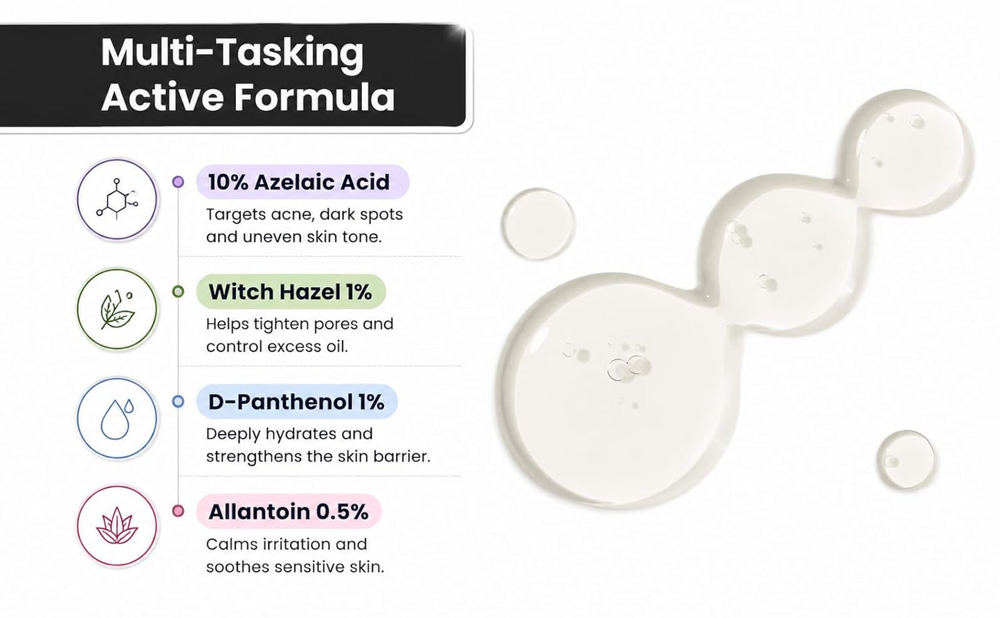 The True Therapy 10% Azelaic Acid Face Serum with Witch Hazel Extract for Anti-inflammatory, Cystic Acne, Rosacea, Hyperpigmentation, Reduce Redness, Excess Oil & Breakout – 30 ml