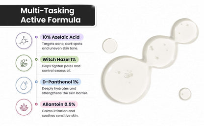 The True Therapy 10% Azelaic Acid Face Serum with Witch Hazel Extract for Anti-inflammatory, Cystic Acne, Rosacea, Hyperpigmentation, Reduce Redness, Excess Oil & Breakout – 30 ml