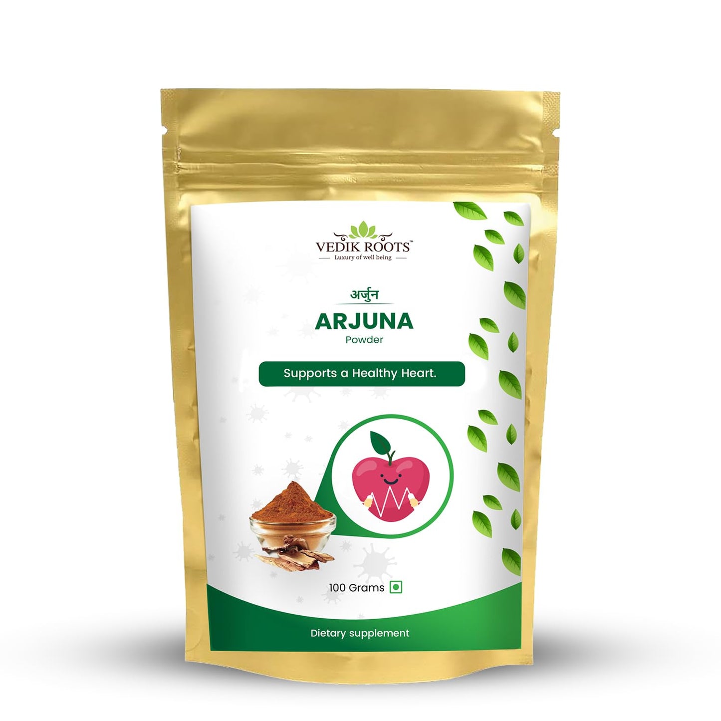 Vedik Roots Arjuna powder packaging on a white background