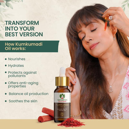 Zephivo Maharishi Ayurveda Kumkumadi Tailam 10 ml, Face Serum Oil for Glowing Skin and Even Complexion Made with Potent Herbs Ideal for All Skin Types and No Side Effects
