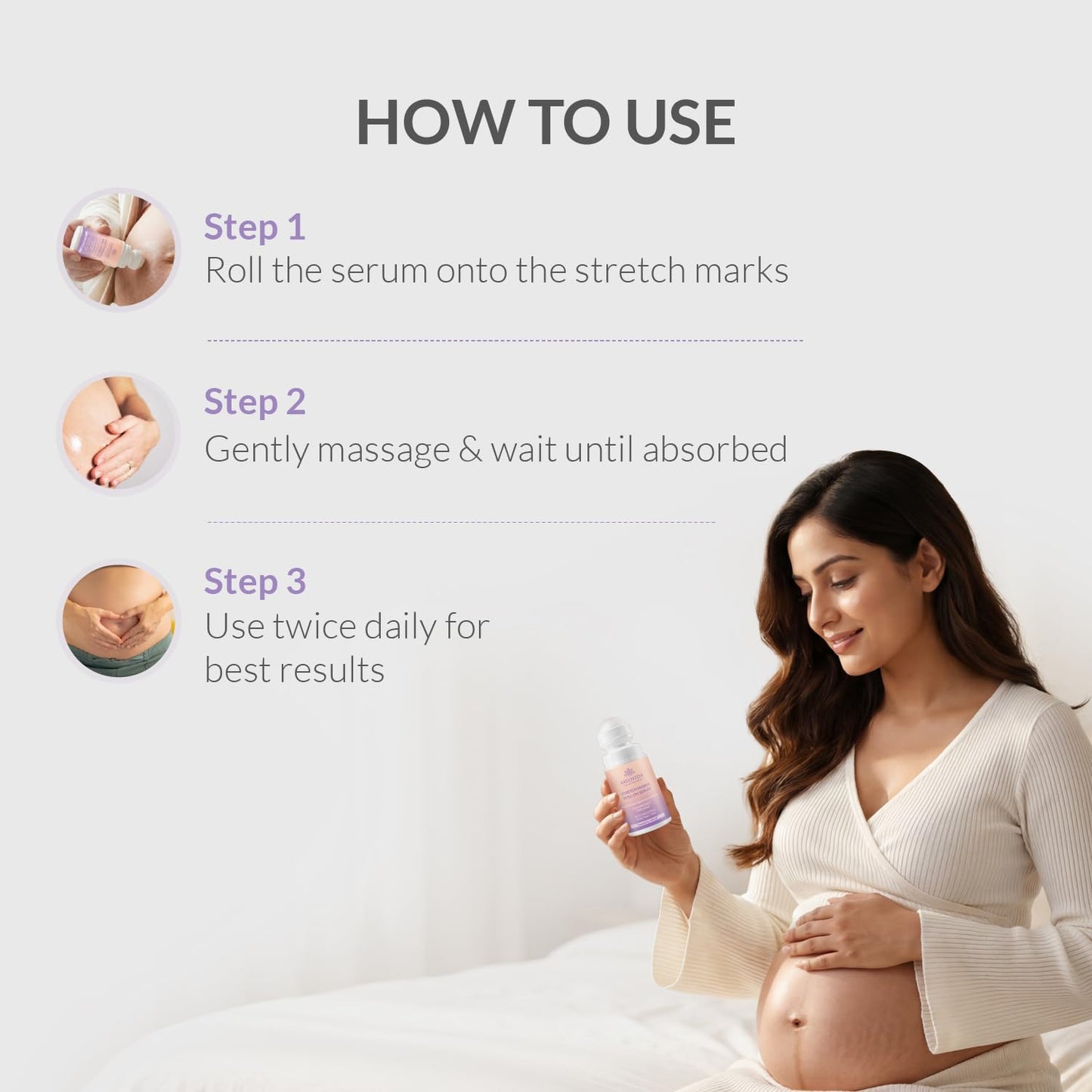 AreoVeda Stretch Marks Roll-On Serum with Gotukola, 3% PENTAVITIN® & 2.5% StrioverTM | Boosts Collagen Synthesis & Skin Elasticity | Fades Stretch Marks in 28 Days | Pregnancy-Safe | 50 ml