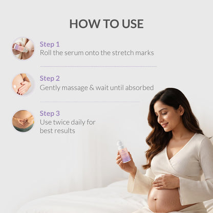 AreoVeda Stretch Marks Roll-On Serum with Gotukola, 3% PENTAVITIN® & 2.5% StrioverTM | Boosts Collagen Synthesis & Skin Elasticity | Fades Stretch Marks in 28 Days | Pregnancy-Safe | 50 ml