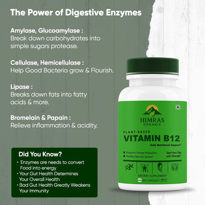 Plant-Based Vitamin B12 1000mcg Natural Energy & Immunity Booster 60 Veg Capsules for Men & Women Dietary Supplement (1)