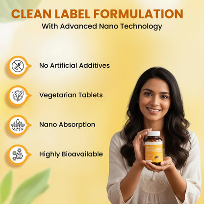 ZEROHARM Holistic Nano Curcumin Tablets with 95% Curcuminoids & Piperine | Turmeric Supplement for Joints, Immunity & Pain Relief | Antioxidant and Anti Inflammatory | For Men & Women | 60 Tablets