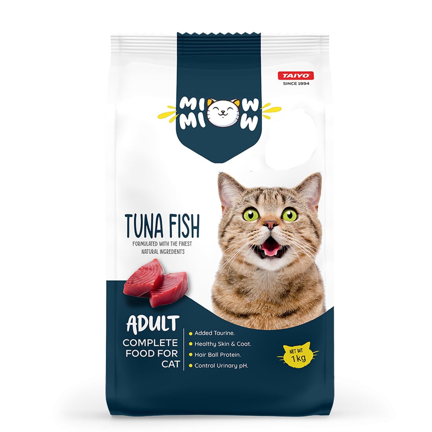 Taiyo Miow Miow Adult Cat Food, Tuna Fish Flavour, 1kg | Complete & Balanced Dry Diet with Natural Ingredients, Vitamins & Minerals