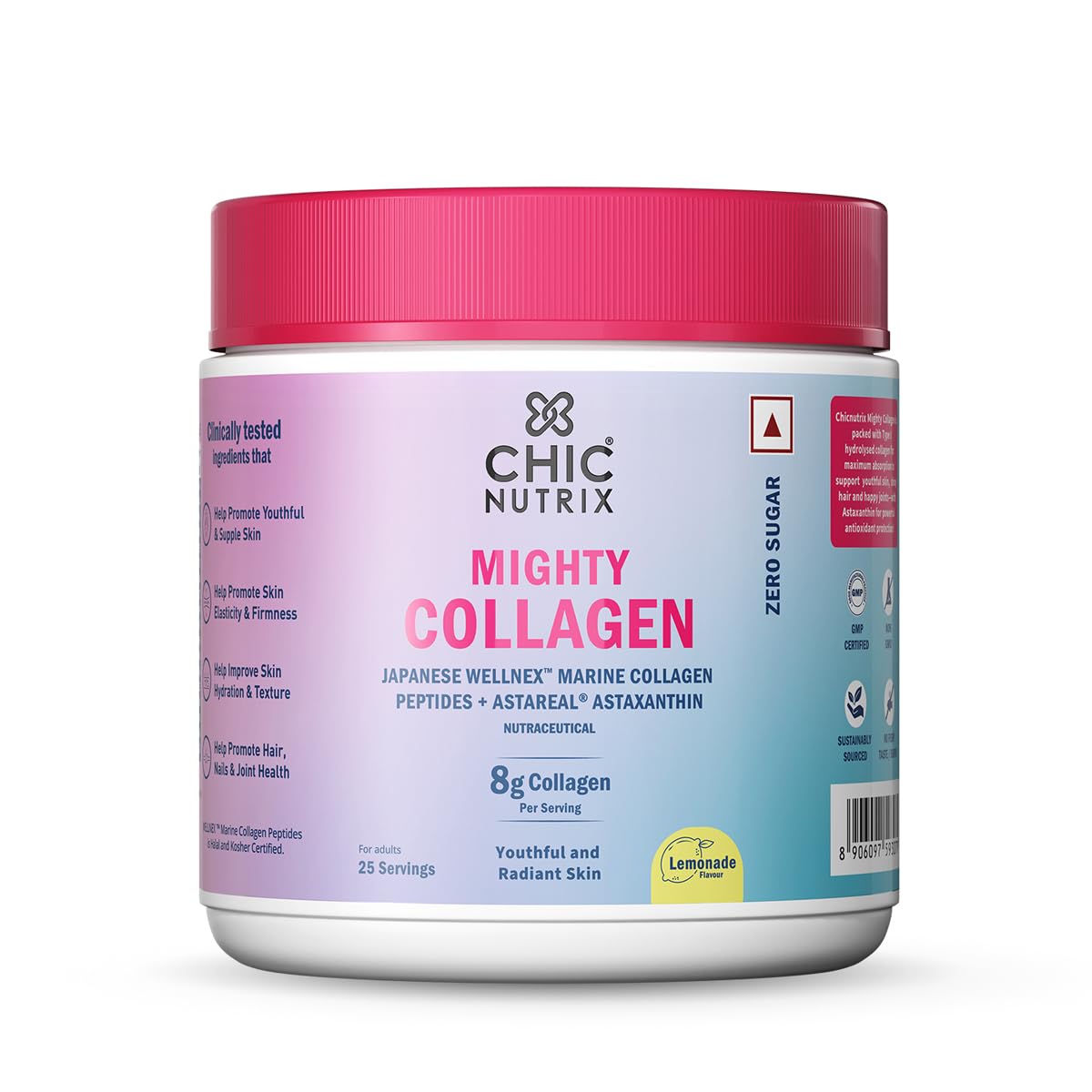 Chicnutrix Marine Collagen Supplements Powder for Women & Men | 8000mg Japanese Marine Collagen Peptides, AstaReal Astaxanthin | Zero Sugar, Fast Absorption & No Fishy Aftertaste | Lemonade Flavour