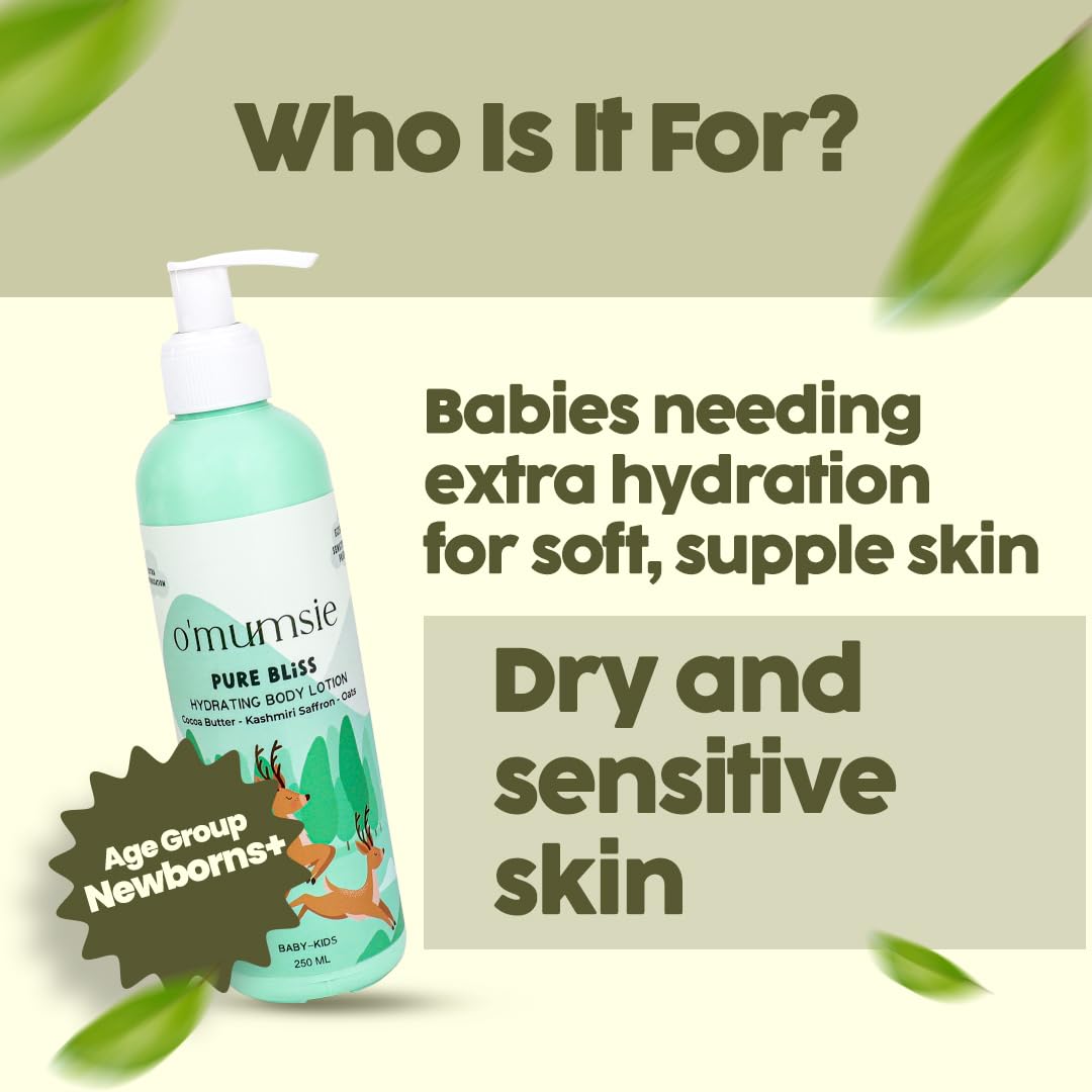 O Mumsie - curated for Devoted Mamas Pure Bliss Natural Baby Body Lotion - Moisturizing & Soothing,Gentle Formula for Sensitive Skin,Hypoallergenic,Paraben-Free,250ml - Ideal for Newborns & Toddlers
