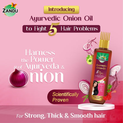 Zandu Ayurvedic Onion Oil (200ml): Power of Onions for Strong & Smooth hair | 9 Herbs & 10 Natural Oils | Helps reduce Hair Thinning & Hair Breakage | Improves Hair Quality | Controls Dandruff