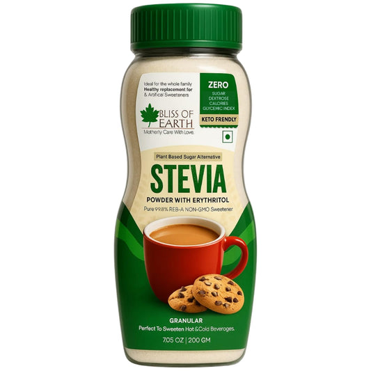 Bliss of Earth Stevia Powder, Organic Sugar Free Zero Calorie Sweetener Diabetic and Keto Friendly 99.8% Purity Vegetarian Gluten Free Quick Dissolve (200 gm (Pack of 1))