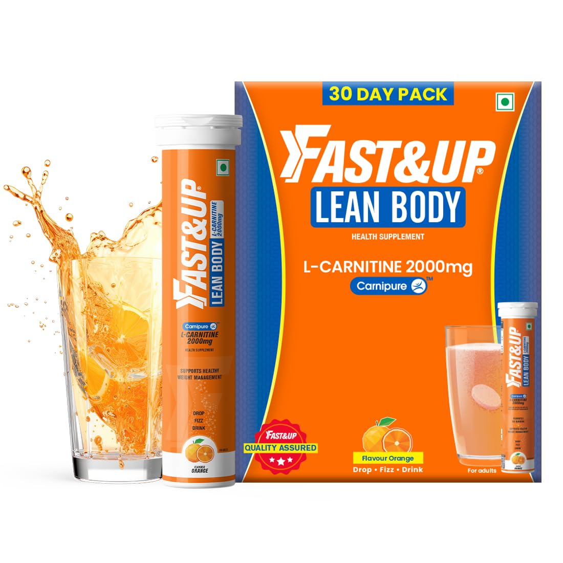 Fast&Up L-Carnitine 2000mg Effervescent Tablets | Premium Carnipure® Carnitine Supplement | Helps Convert Fat into Energy, Supports Weight Loss, Fat Burn & Lean Muscle | Orange Flavour, 20 Tabs (Pack of 3)