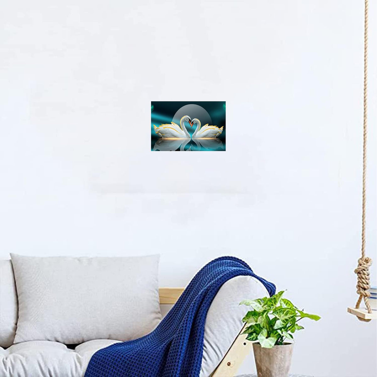 Swan Paintings for Living room, Swan Poster Big Size with Sparkle Coated Lamination - 15661 (Self Adhesive) 18x24 Inch