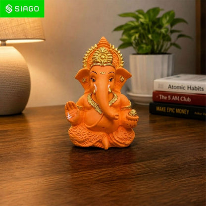 Premium Lord Ganesha Idol for Car Dashboard | 3.5 Inch Resin Ganpati Murti | Elegant Home & Office Decor Showpiece Mustard Yellow SIA485
