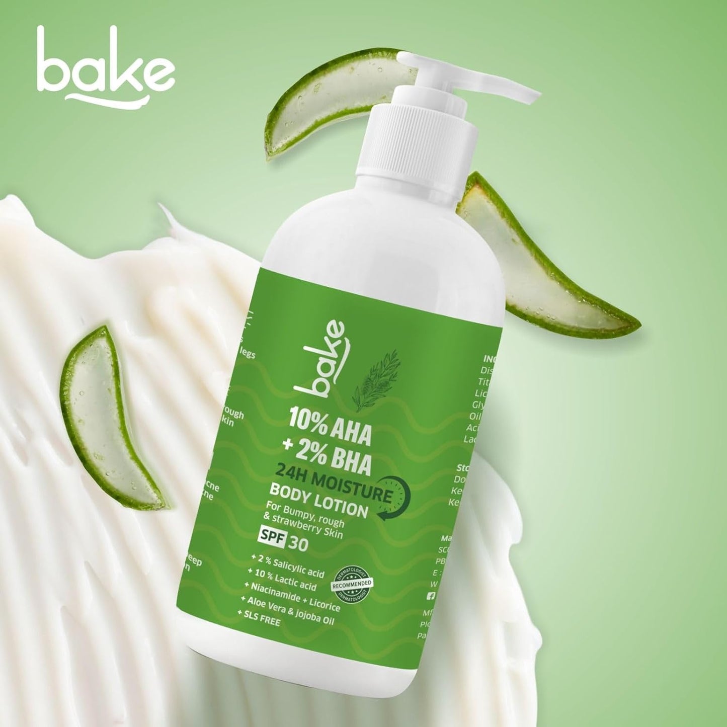 BAKE 10% AHA + 2% BHA Body Lotion SPF 30 PA+++ for Strawberry, Rough & Bumpy Skin | Lactic Acid & Niacinamide | 200ml