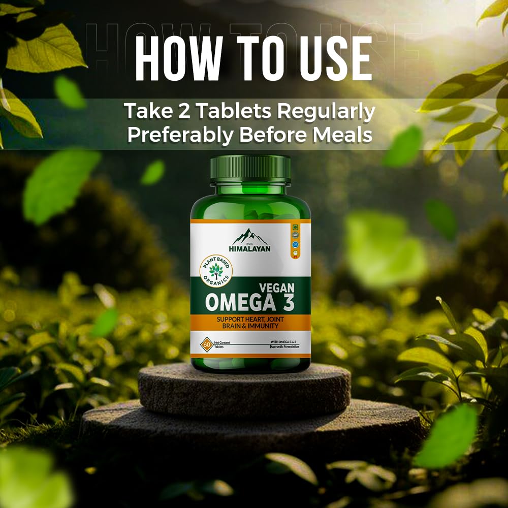 Divya Himalayan Vegan Omega 3-6-9 Tablets | 100% Natural & Vegan Omega Fatty Acids | Supports Heart, Brain, Joint & Skin Health | 60 Tablets