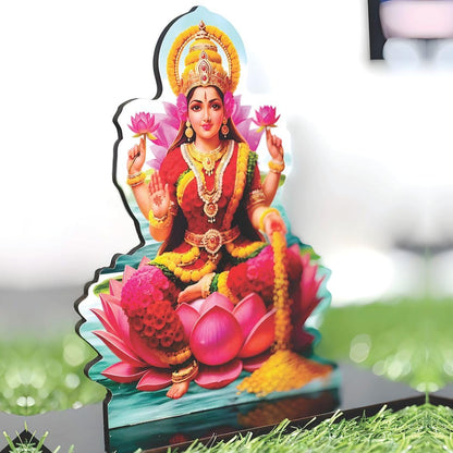 Wooden Goddess Lakshmi Idol | Laxmi Murti Showpiece for Home, Pooja Room, Office Desk, Diwali & Housewarming Gift | Spiritual Decor Statue (6 x 6.2 Inch)