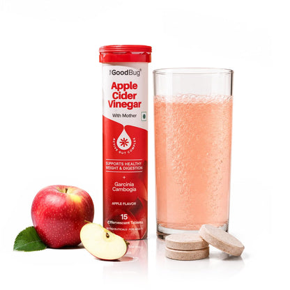 The Good Bug Apple Cider Vinegar Effervescent with Mother - 15 Tablets | Vit B6 & B12 | Boosts Metabolism, Controls Cravings | 500mg ACV, 500mg Garcinia | No Added Sugar, No Maltodextrin