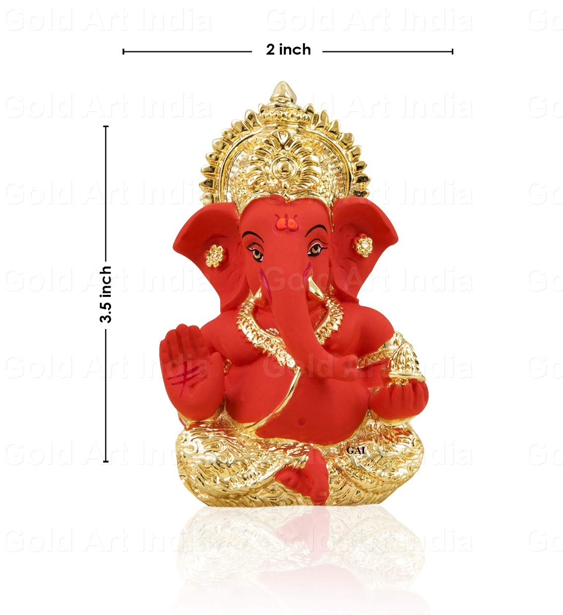 Gold Art India Gold and Silver Plated Gold and Orange Ganesh Idol for Car Dashboard Ganesha Murti Ganpati Idol for Home Decor Puja Lord Ganesh Statue Gift for Office Desk Puja Room Figurine