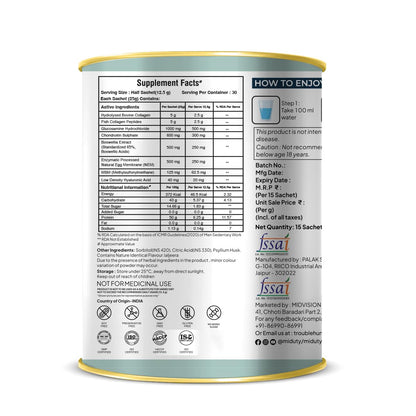 Zephivo Miduty By Palak Notes Build Joints Back For Rheumatoid Arthritis Supplement - Collagen Peptides Natural Egg Membrane, Boswellia and Glucosamine - Joint Pain Relief Supplement - 15 Sachets