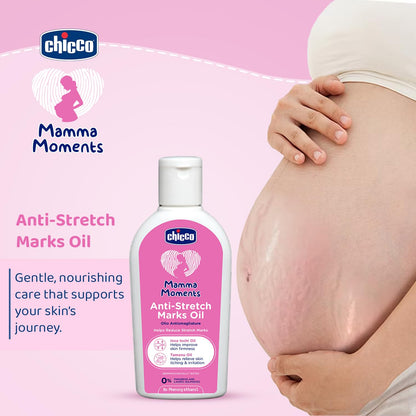 Chicco Mamma Moments Anti-Stretch Marks Oil 100ml | Helps Reduce Stretch Marks | Improve Skin Firmness | No Phenoxyethanol | Dermatologically Tested