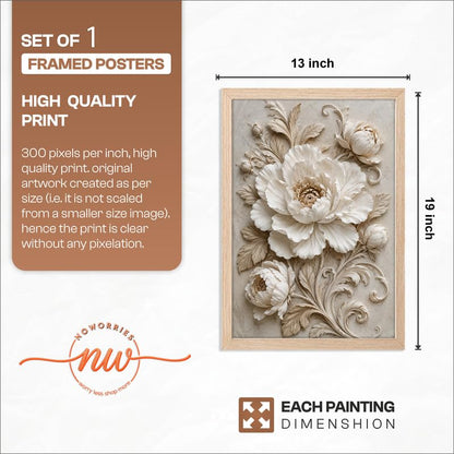 Floral Botanical Wall Painting with Frame | Premium Textured Flower & Leaf Artwork, Pastel Nature Wall Decor Framed for Living Room Bedroom Office and Home Decoration (Art-6,13x19inch)