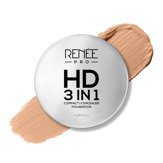 RENEE PRO HD 3 In 1 Compact,Concealer, Foundation - Terre, SPF 20, Matte Finish, High Coverage, Ultralight & Silky Smooth Finish, Enriched With Vitamin E, C & Aloe Vera - 9 Gm