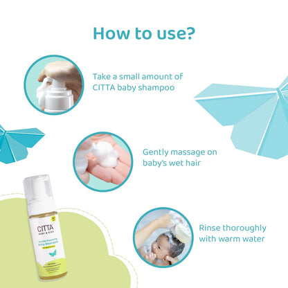 CITTA Natural Gentle Tear-free Foaming Baby Shampoo for new born & Kids with Coconut Oil, Olive Oil and Oats | For delicate scalp | Safe for cradle cap | 150 ml