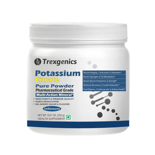 Trexgenics POTASSIUM CITRATE Pure Powder Pharmaceutical Grade Electrolyte Balance, Nerve & Muscle Health (250 gram / 8.81 OZ)