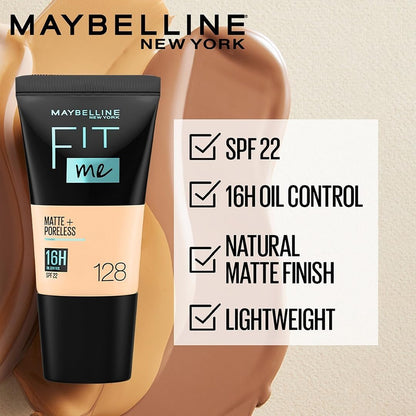 Maybelline New York Liquid Foundation, Matte & Poreless, Full Coverage Blendable Normal to Oily Skin, Fit Me, 330 Toffee, 18ml
