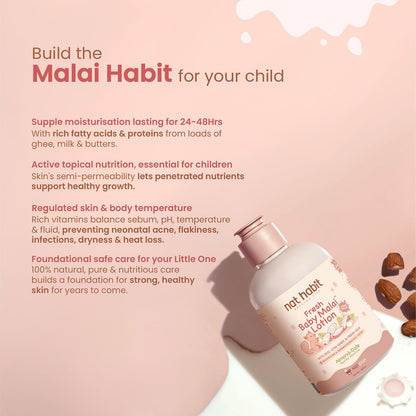 Nat Habit Baby Malai Lotion |Almond & Date| Baby Body Lotion & Moisturizer for Deep Nourishment & Skin Barrier Protection | 100% Natural, Chemical-Free Baby Cream | 200ml