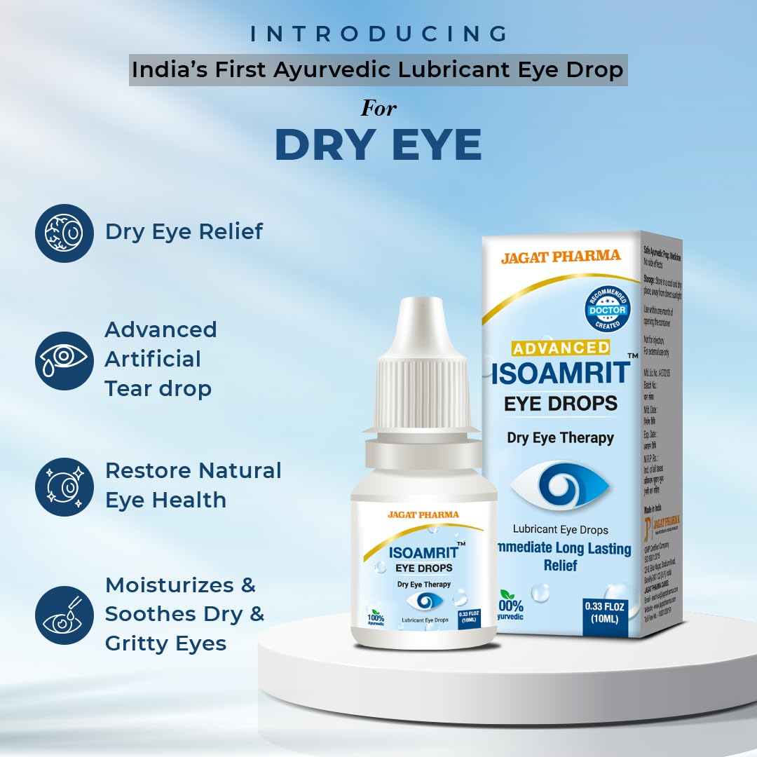 Jagat Pharma ISO Amrit Ayurvedic Eye Drops for Tired & Dry Eyes 10 Ml |100% Ayurvedic Formula for Digital Eye Strain|For Dryness, Redness, Itching, Daily Use