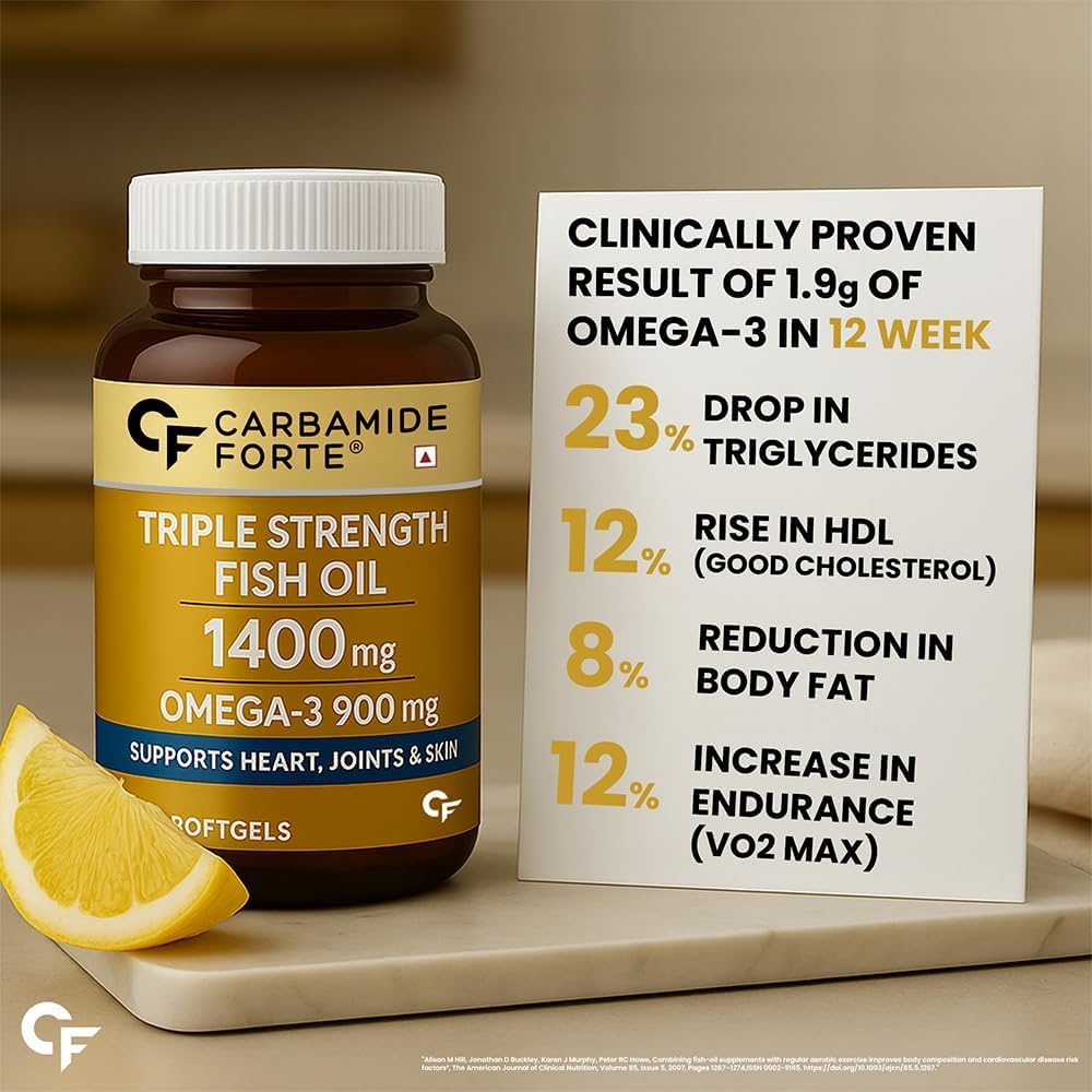 Carbamide Forte Omega 3 Fish Oil Capsules Softgel | Fish Oil Omega 3 Supplement | Omega3 Fatty Acid Fishoil Supplement To Support heart, Joints & Skin - 1400mg | 90 Sofetgel Capsules