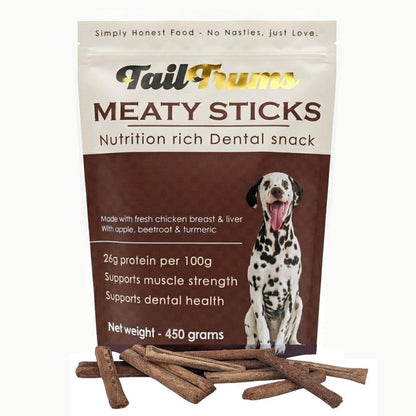 TailTrums Dog Sticks | Chicken Meaty Sticks 450g | Healthy Dog Food | Freshly Baked Dog Treats | All Natural & Preservative Free | Dog Dental Stick | Human-Grade Ingredients | All Breeds |