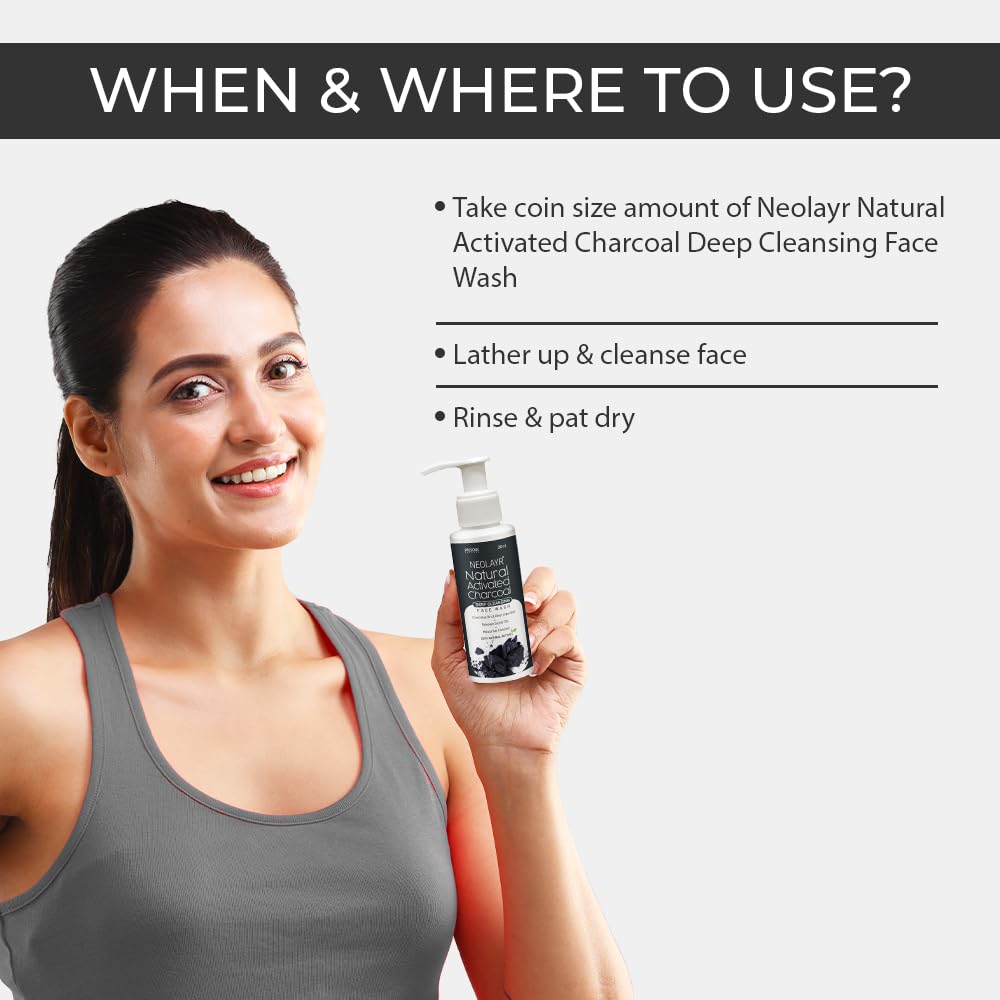 NEOLAYR Activated Charcoal Deep Cleansing Face Wash | Eliminates Dirt & Other Impurities | Removes Excess Oils - Added Moisturiser,200 ml