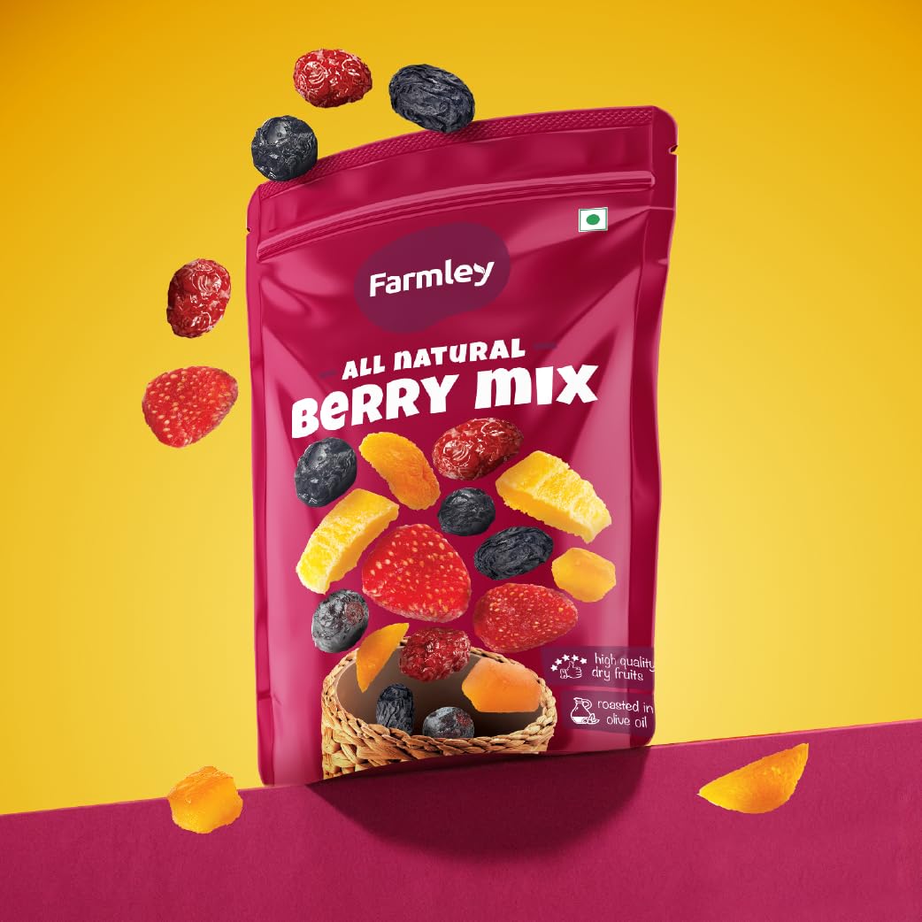 Farmley Berries Mix 160g | 8-In-1 Healthly Snacks Contains Cranberry,Black Raisins,Strawberry,Black Currant & More (Pack of 1)