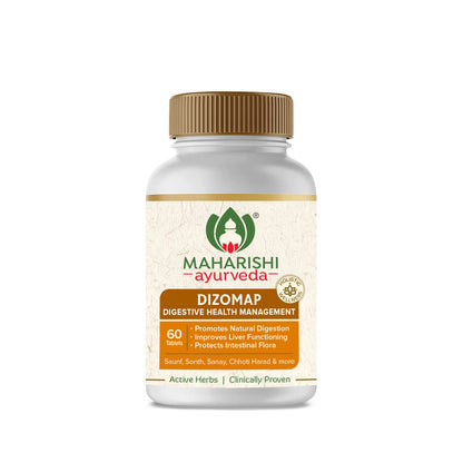 Zephivo Maharishi Ayurveda Dizomap, Ayurvedic Tablet Medicine For Indigestion & Constipation, Improves Liver Functioning & Intestinal Flora, Saunf, Sonth, Sanay & Chhoti Harad, 60 Tablets
