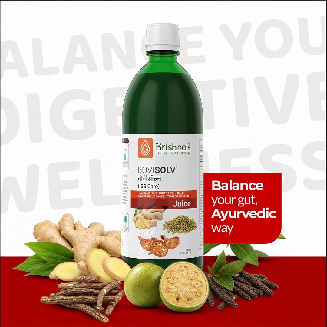 Krishna’s Bovisolv Juice 1000 ml | IBS-Friendly | Digestive Wellness Drink | Ayurvedic Liquid for Sensitive Gut Lifestyle
