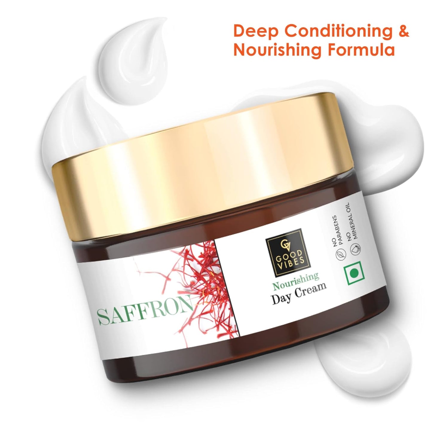 Good Vibes Saffron Nourishing Face Cream, 50 g Deep Moisturization For Radiant Glowing Skin, Helps Reduce Wrinkles & Fine Lines, Natural, No Parabens & Sulphates, No Animal Testing