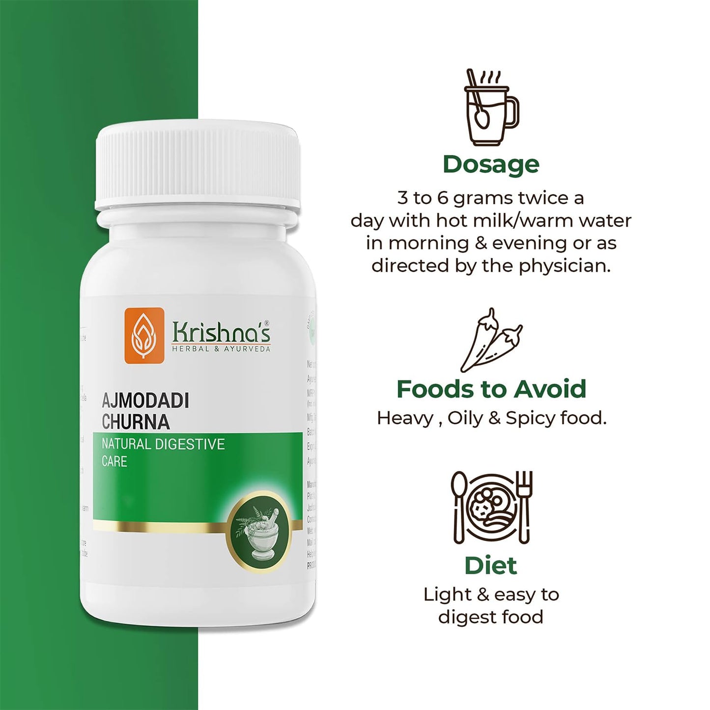 Krishna's Ajmodadi Churna, Ayurvedic Herbal Powder for Digestive Health, Non-GMO, Gluten-Free - (50 g) Pack of 1
