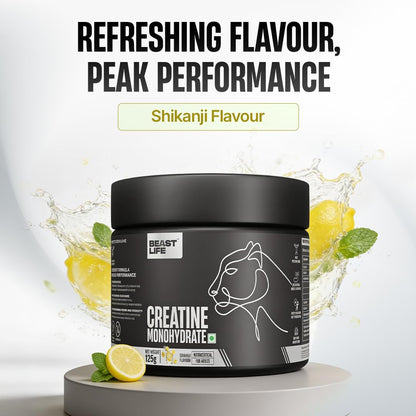 BeastLife Micronised Creatine Monohydrate Powder Shikanji Flavour 125g | 33 Servings | NABL Lab Tested | Rapid Absorption for Muscle Strength & Athletic Performance