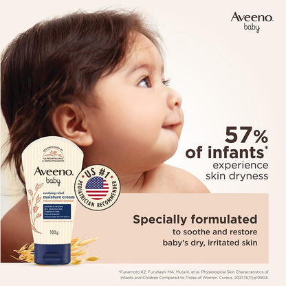 Aveeno Baby Soothing Relief Moisture Cream 100G | 24 Hr Protection for Dry, Itchy, Sensitive Skin | Clinically Proven | Active Oats|Us Pediatrician Recommended | Hypoallergenic, Fragrance-Free & Paraben-Free